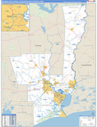 Beaumont-Port Arthur Metro Area Wall Map Basic Style